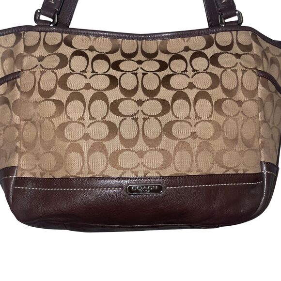 Coach Tan and Deep Brown Leather Signature Carrie Tote - Picture 13 of 13